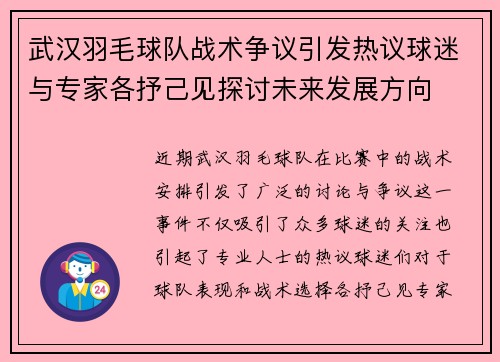 武汉羽毛球队战术争议引发热议球迷与专家各抒己见探讨未来发展方向
